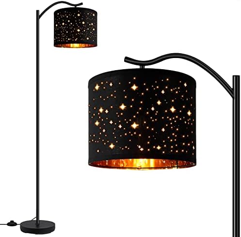 BoostArea Floor Lamp for Living Room,LED Arched Tall Modern Standing Lamp with Bohemian Linen Shade, E26 Socket, Footswitch,Black Mid Century Floor Lamp for Bedrooms,Office,Star Shade by BoostArea