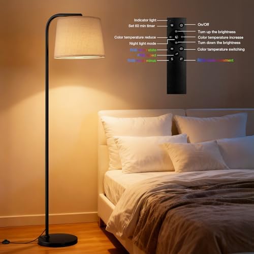 Ambimall RGB Floor Lamp - Remote Control, 8 Colors and 3000K-6500K Color Temperature, Fully Dimmable, Standing Lamp for Living Room with Rotating Head, Tall Lamp for Bedroom (RGB-Black and Beige) - Image 3