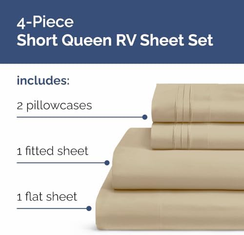 Short Queen Size 4 Piece Bed Sheet Set - RV Short Queen Sheets - Beige - Image 2