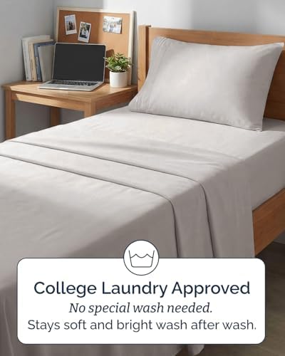 Twin XL 3 Piece Sheet Set - College Dorm Room Essentials - Light Grey - Image 6
