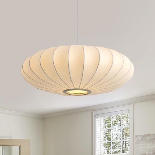 20in Lantern Pendant Light Bubble Saucer, White Imitation Silk by Fivemengo