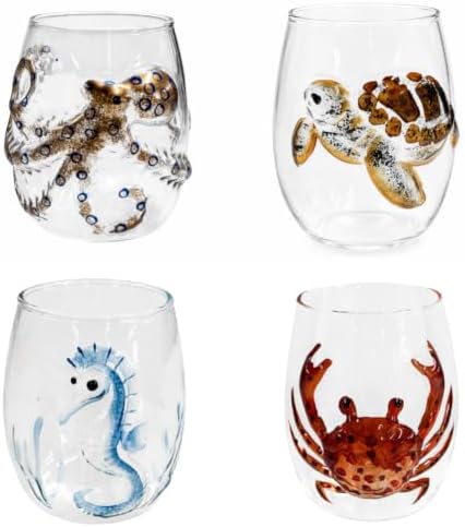 3D Ocean Animal Artisan Glassware Collection, Marine Animal Embossed Cup by Unknown