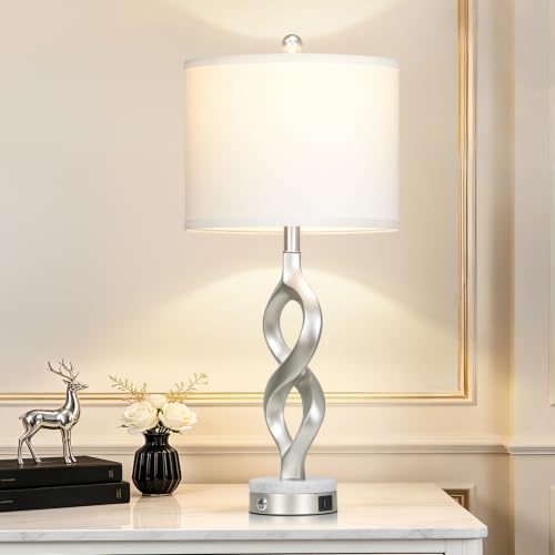 Cinyirong 30" Tall Silver Sculptural Table Lamp for Living Room & Bedroom by Cinyirong
