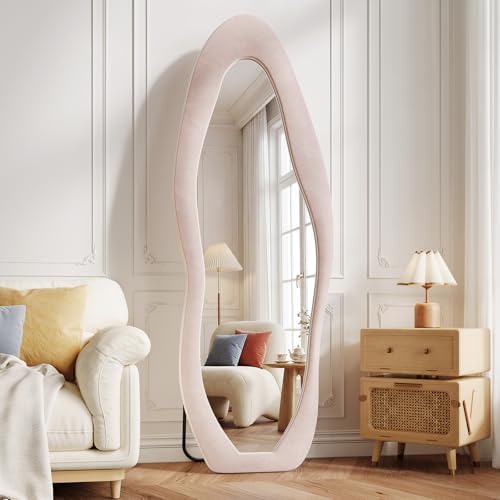 Koonmi Pink Mirror Full Length 63"x24", Wavy Full Body Mirror by KOONMI