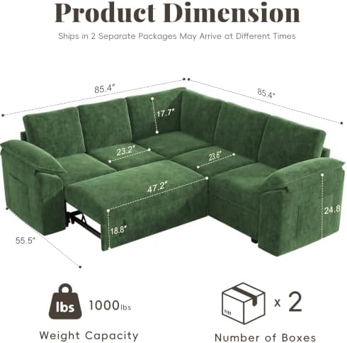 85 In L Shaped Modular Sectional Sofa Couch for Living Room, Green - Image 3