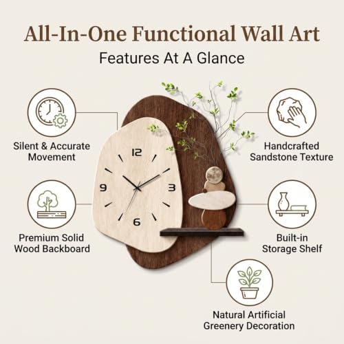 Modern 3D LED Wall Art Decor Silent Clock &Artificial Plant,Crystal Texture - Image 7