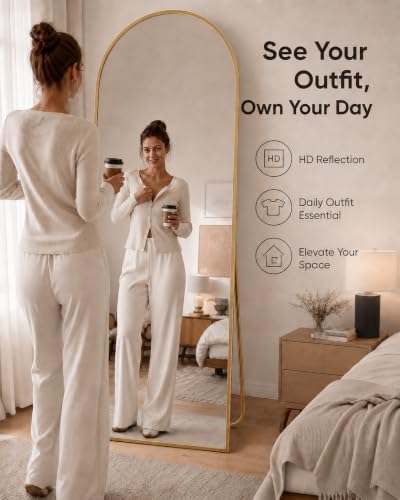 Simple Deluxe Arched Full Length Mirror, 71"x26"Large Floor Mirrors, for Wall Door Bedroom Bathroom Living Room (Gold) - Image 2