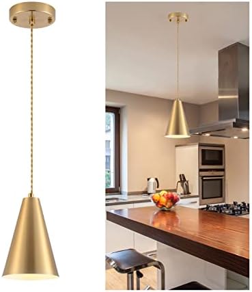 Dijiahua Brass Pendant Lights Kitchen Island,Gold Dining Room Light Fixtures Over Table with Cone Metal Shade, Modern Vintage Mini Chandeliers,Adjustable Cord Hanging Lighting for Bar,Sink.(1 Pack) by DIJIAHUA