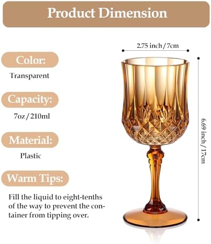 XUWAIDSGN 48 Pcs 7oz Plastic Vintage Wine Glasses Drinking Glasses Unbreakable Wedding Glassware Crystal Water Goblets Reusable Drinkware Vintage Champagne Flutes (48, Brown) - Image 2