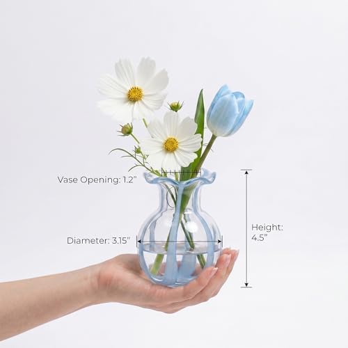 3-Piece 4.5" Ruffled Ribbon Small Vases for Flowers Hand-Blown Glass Vases - Image 6