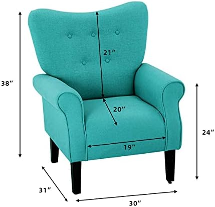 YOLENY Modern Accent Chair,High Back Armchair,Upholstered Fabric Button Single Sofa with Wooden Legs for Living Room,Bedroom,Club,Teal - Image 3