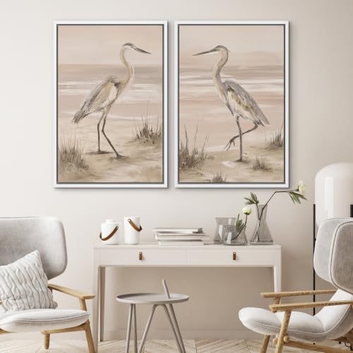 SIGNWIN Framed Canvas Print Wall Art Set Neutral Beach Wildlife Illustrations Modern Art Rustic Ultra for Living Room, Bedroom, Office - 24"x36"x2 WHITE - Image 4