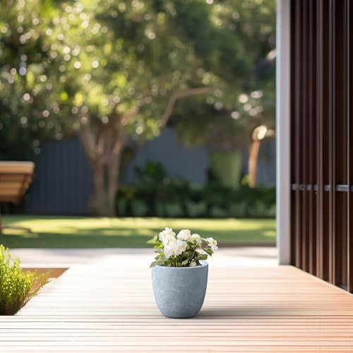 Kante Small Round Bowl Blue Gray Concrete Planter 10" Dia, Outdoor - Image 3