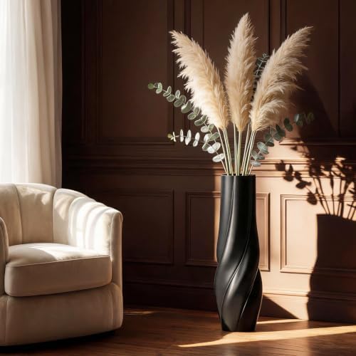 Modern Black Floor Vase, 24 Inch Tall Resin Home Decor Vases, Large Sturdy Vase for Living Room, Office, Bedroom Decor with 5" Opening for Dried Pampas Grass, Branches & Feathers - Image 5