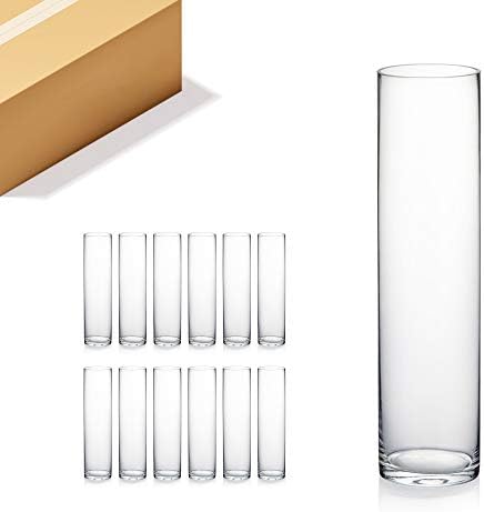 WGVI Quality Thick Weighted Clear Cylinder Glass Vases, 3" W x 12" H, Skinny Bud Vase Floral Bouquet Flower Arrangements Storage Container Candle Holders Decorative Accents, Bulk Wholesale, 12 Pieces by WGVInternational-OpusGlassware