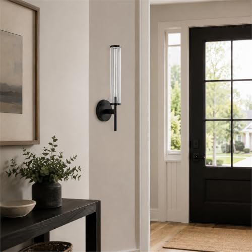 LIGHTLAND Black Wall Sconce, Metal Glass Wall Light, 18.5 Inch, Pack of 1 - Image 7