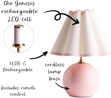 Pooky Lighting Cecily Rechargeable Ceramic Table Lamp 15" - Cordless Lamp - Image 3