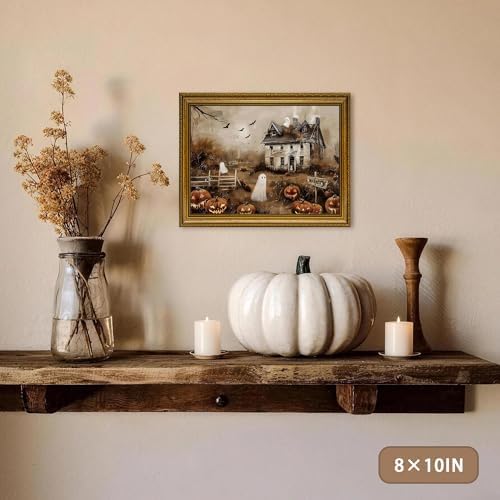 AVECCO Halloween Haunted House Ghost Wall Art Canvas Framed 12x16 in - Image 5