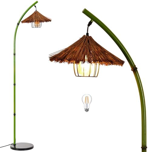 beaysyty Bamboo Floor lamp Mid Century Rattan Retro Floor lamp Bohemian,Arc Floor Lamps for Living Room Tall Reading Lamps Antique Rattan Style for Bedroom Dining Room Farmhouse Study (Green) by beaysyty