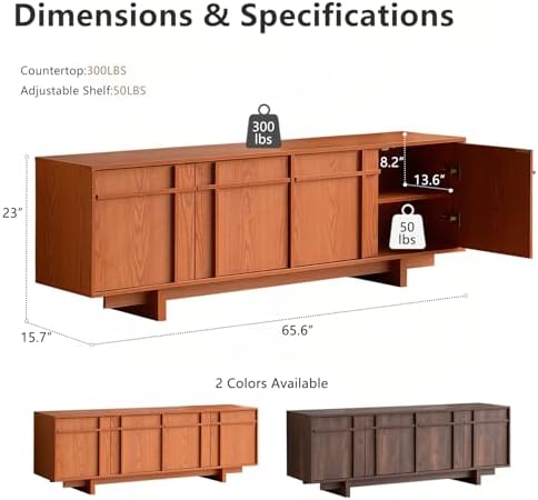 65.6" Mid Century Modern TV Stand for 75 Inch TV, Cherry - Image 2