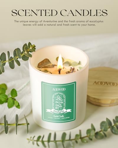 AOOVOO Eucalyptus Mint Scented Candles for Women - Aromatherapy Candle with Crystals Inside, 10oz Soy Candles for Home Scented, Birthday Gifts Mothers Day Candle for Women Mom - Image 6