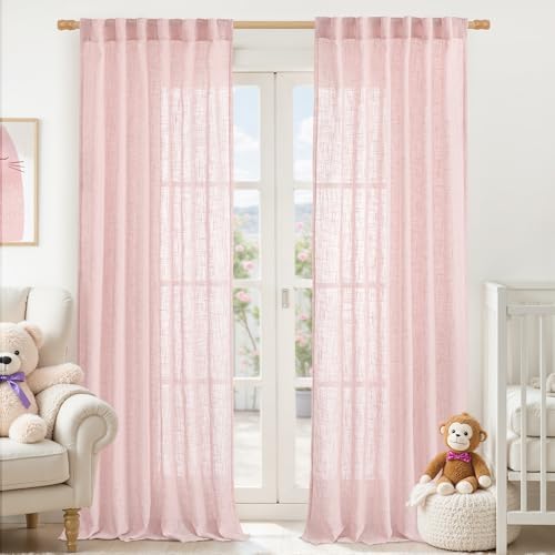 LAMIT Pink Linen Curtains for Living Room 96 Inch, Light Filtering Panels by LAMIT