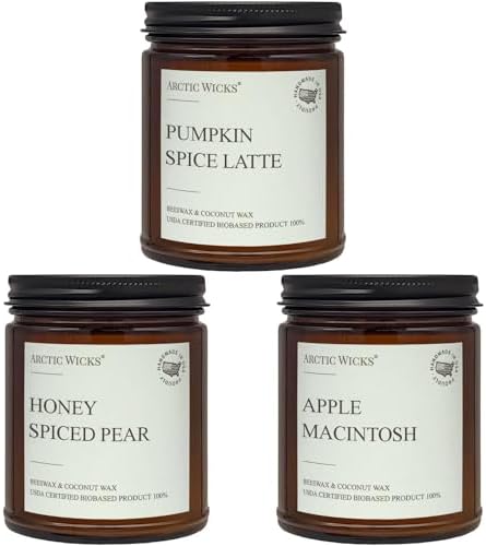 Arctic Wicks Fall Candle Set, 3 Pack 9oz, Coconut Beeswax, Non-Toxic by ArcticWicks