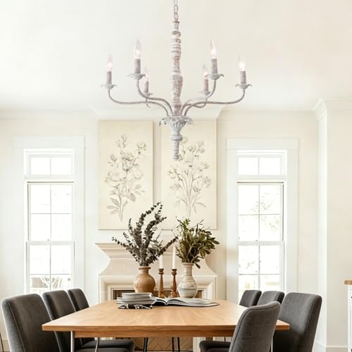 French Country Chandelier Farmhouse Distressed Wood for Dining Room - Image 2