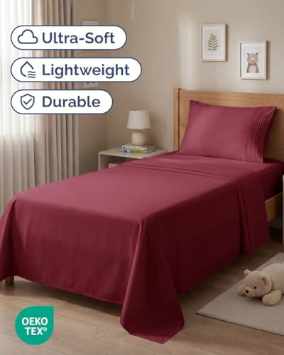 Twin Size 3 Piece Sheet Set - Comfy Breathable & Cooling Sheets - Burgundy - Image 2