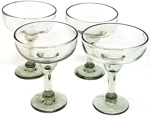 Clear Large 14 oz Margarita Glasses (set of 4), Recycled Glass, Lead-free, Toxin-Free by MexHandcraft