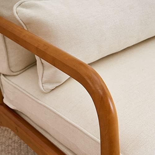 Bonnlo Fine Linen Beige Mid Century Modern Accent Chair, Soild Wood Padding Lounge Armchairs Side Sitting Chairs for Living Room, Bedroom, Guest Room - Image 6