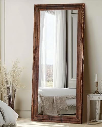 71x30in Full Length Mirror, 3-Tier Stepped Solid Wood Frame, Brown - Image 4