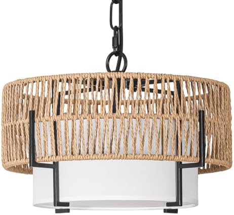 12.6" Rattan Pendant Light for Kitchen Island, Boho Chandelier - Image 7