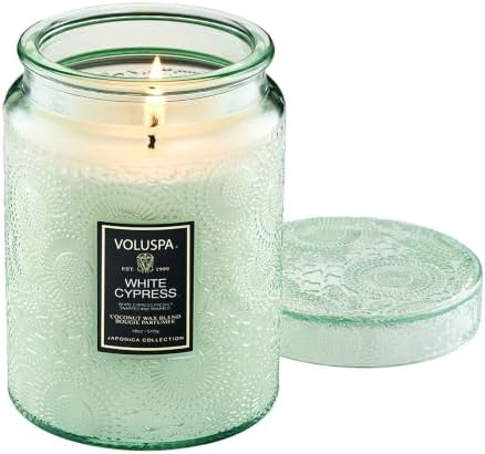 Voluspa White Cypress,Large Candle Jar,18 Ounce,100 Hour Burn Time, & Coconut Wax for Clean Burning,Handcrafted in the USA by Unknown