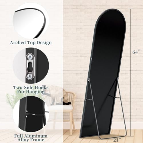 62"x41" Arched Full Length Mirror with Stand,Full Body Floor Mirror - Image 5