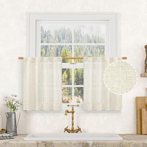 LAMIT Short Kitchen Linen Curtains 24 Inch Length for Small Windows by LAMIT