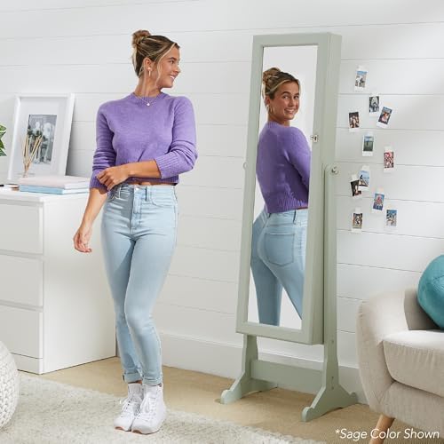 Best Choice Products Freestanding Jewelry Armoire Cabinet, Full Length Standing Mirror, Lockable Makeup Storage Organizer, w/Velvet Lining, 3 Angles, Lock, Accessory Pouch, 5 Shelves - Rustic Brown - Image 6