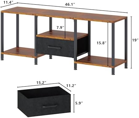 JARHETUN TV Stand with LED Lights, Entertainment Center with Open Shelves and Fabric Drawer, Media Console for 55 Inch TV, Television Stands, Living Room Furniture, Bedroom, Rustic Brown - Image 3
