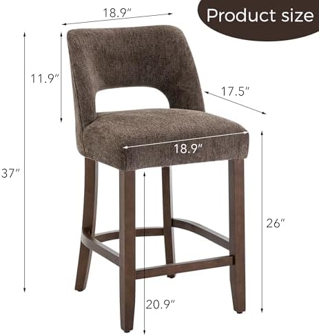 VKNOW Bar Stools Set of 4, 26" Fabric Counter Height Bar Stools, Brown - Image 2