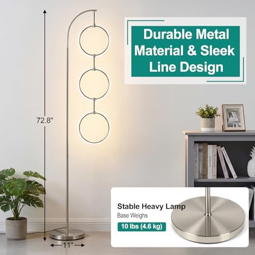 Bairth Silver 3-Light LED Floor Lamp, Modern Arc Floor Lamp for Living Room - Image 6
