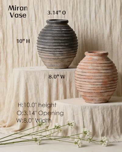 Kokrose Black Ceramic Vase,10 Inch Rustic Pottery Vase for Home Decor - Image 3