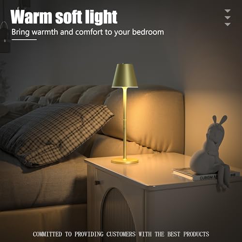 Timjorman 2-Pack Cordless Table Lamps - 5000mAh Rechargeable Battery Operated Desk Lamp, 3-Level Dimmable LED Night Light for Bedroom, Dining, Restaurant - Metal Design (Champagne Gold 2Pack) - Image 6