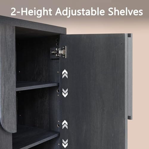 62.28'' Sideboard Buffet Cabinet W/Storage, Modern Accent Cabinets W/Curved Handles & Adjustable Shelves, 4 Doors Coffee Bar Buffet Table Credenza for Living Room Kitchen Hallway, Dark Grey - Image 6