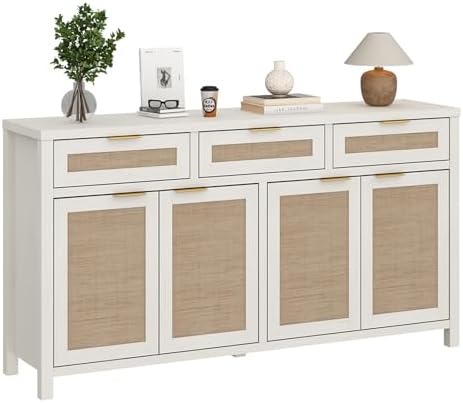 HOKYHOKY 63" Rattan Sideboard Buffet Cabinet, Boho Storage Cabinet by HOKYHOKY