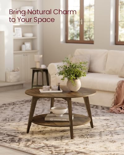 VASAGLE Round Coffee Table, 2-Tier Center Table with Storage, Tapered Legs - Image 4
