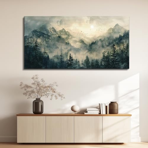 FUHAIHUA Canvas Wall Art For Living Room Framed Wall Decor For Bedroom Modern Office Wall Decoration Forest Fog Landscape Paintings Farmhouse Pictures Artwork Room Aesthetic Home Decor 20x40 In - Image 7