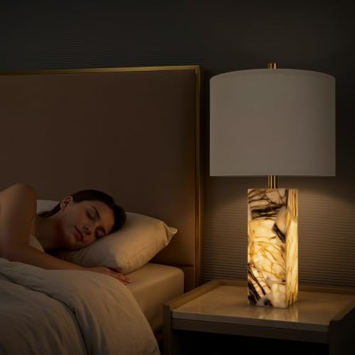 Scenekoy 23" Alabaster Table Lamps Set of 2 with Night Light for Bedroom - Image 5