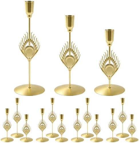 GOESWELL Candle Sconces Decor: Wall Candle Sconces Gold Taper Candle Holders Vintage Candle Holders Set of 3 for Table Centerpieces Living Room (Candlestick Holder) by SolarOutdoorLights