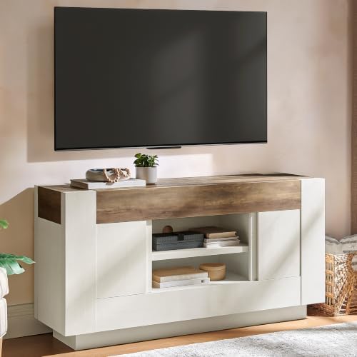 OKD 55" TV Stand for 65" TV, Thick Block Media Console, Antique White - Image 3