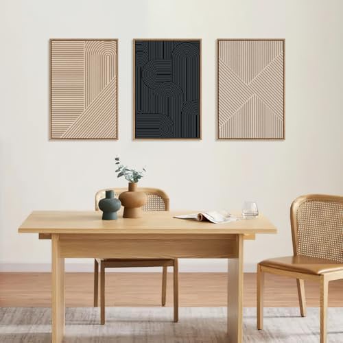LHIUEM Large Abstract Textured Line Framed Canvas Wall Art,Boho Beige Black Wall Decor,Modern Neutral Minimalist Art Painting Painting for Living Room,Bedroom,Dining Room,Office -24"x36"x3 - Image 3